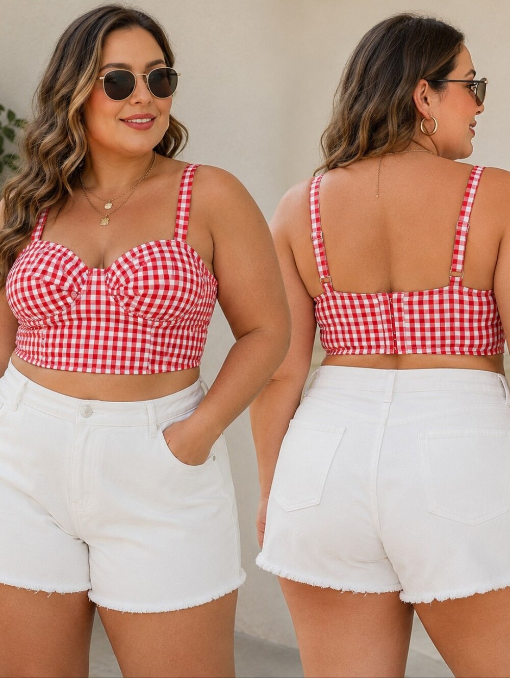 NWT Colsie Red & White Gingham Bustier Crop Top XXL Cottagecore Picnic Coquette